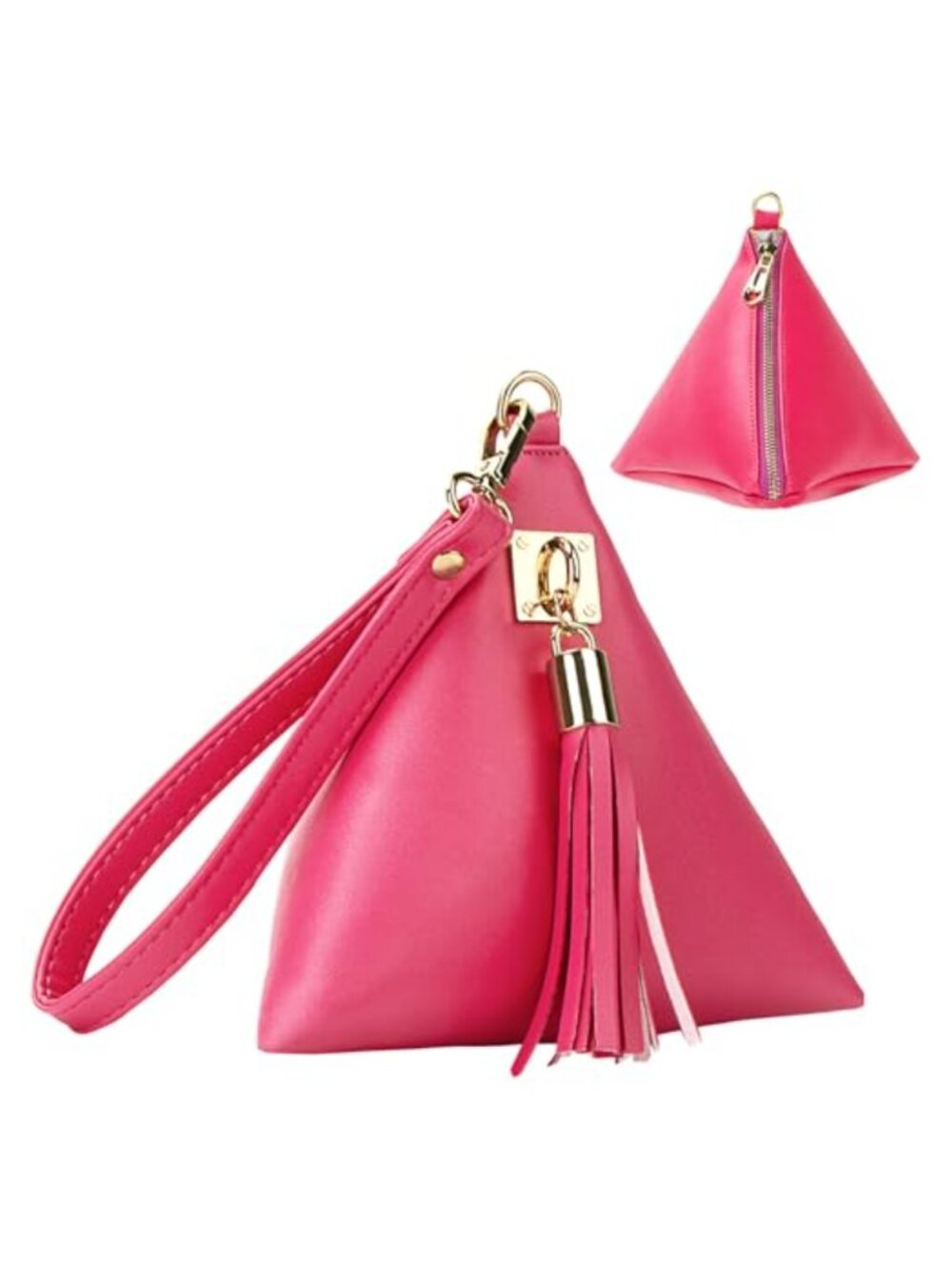 PU Leather Triangle Wristlet Clutch Wallet with Removable Wrist Strap
